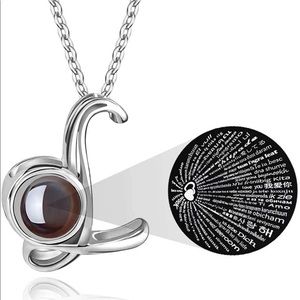 Initial necklace letter L “I Love You" in 100 different languages NIB